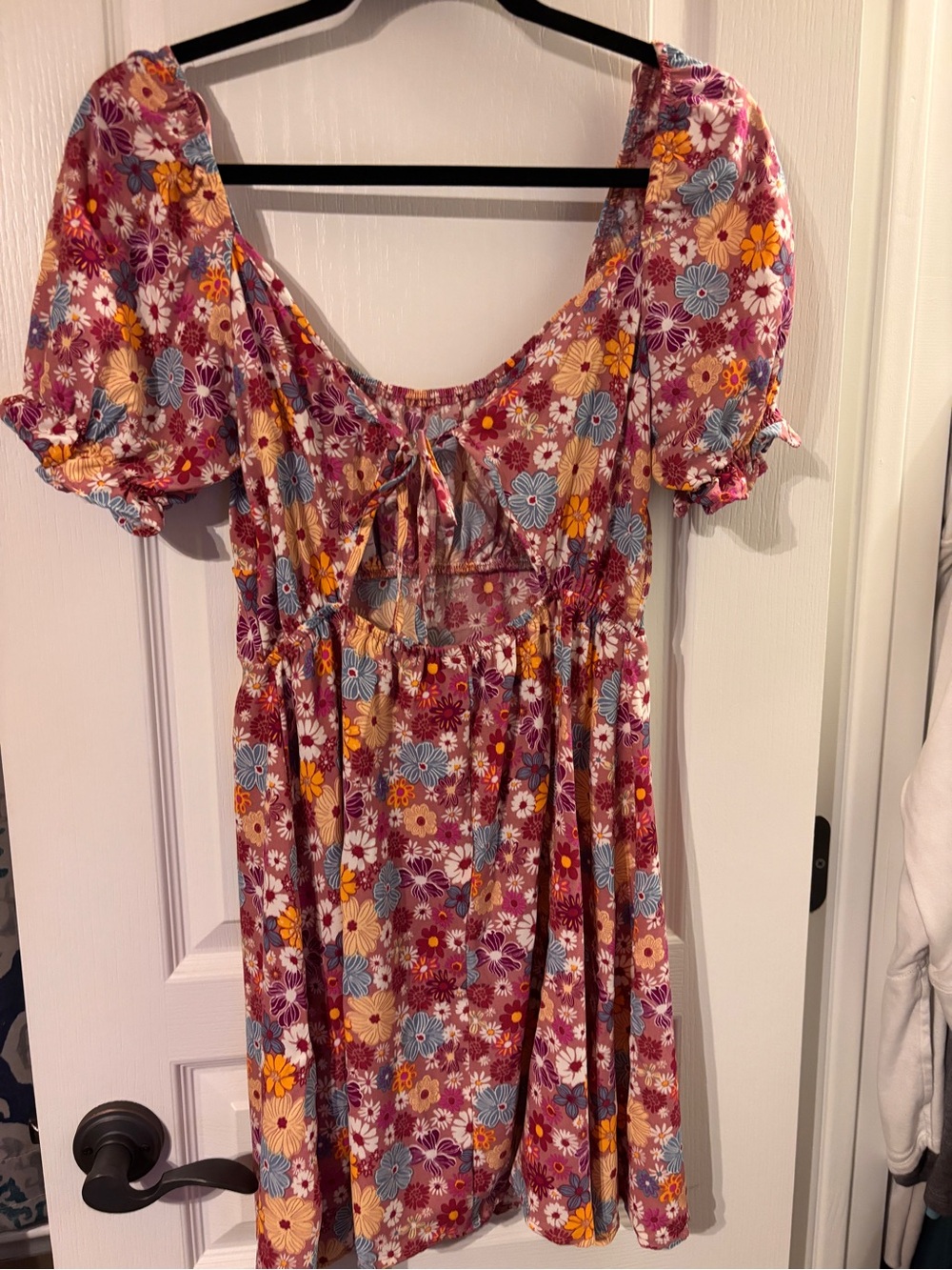 BeBop Pink Floral Tie Puff Sleeve Dress